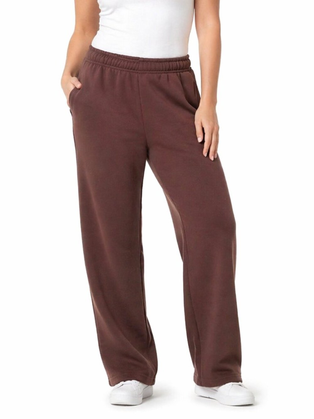 J.O&CO J.O & CO NEW Sweat Track Pants Fleece Wide Leg Brown Women's Large x 29"